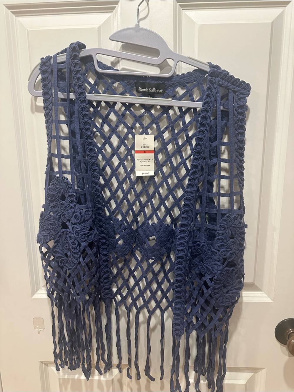 Indigo Small Blue Western Macramé Fringe Vest